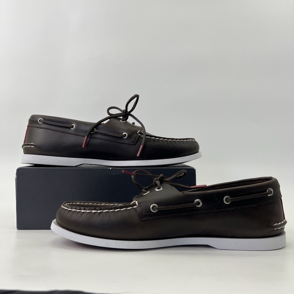 Sperry Top Sider Loafers Mens 13W Brown Leather Ties Boat Shoe 2 Eye